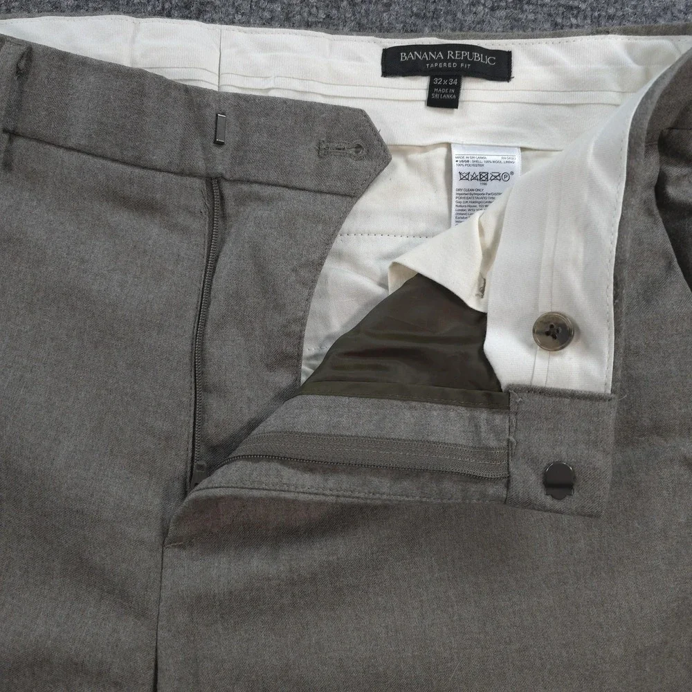 Banana Republic Pants Mens 32x34 Gray Wool Flannel Tapered Dress Vitale Barberis
